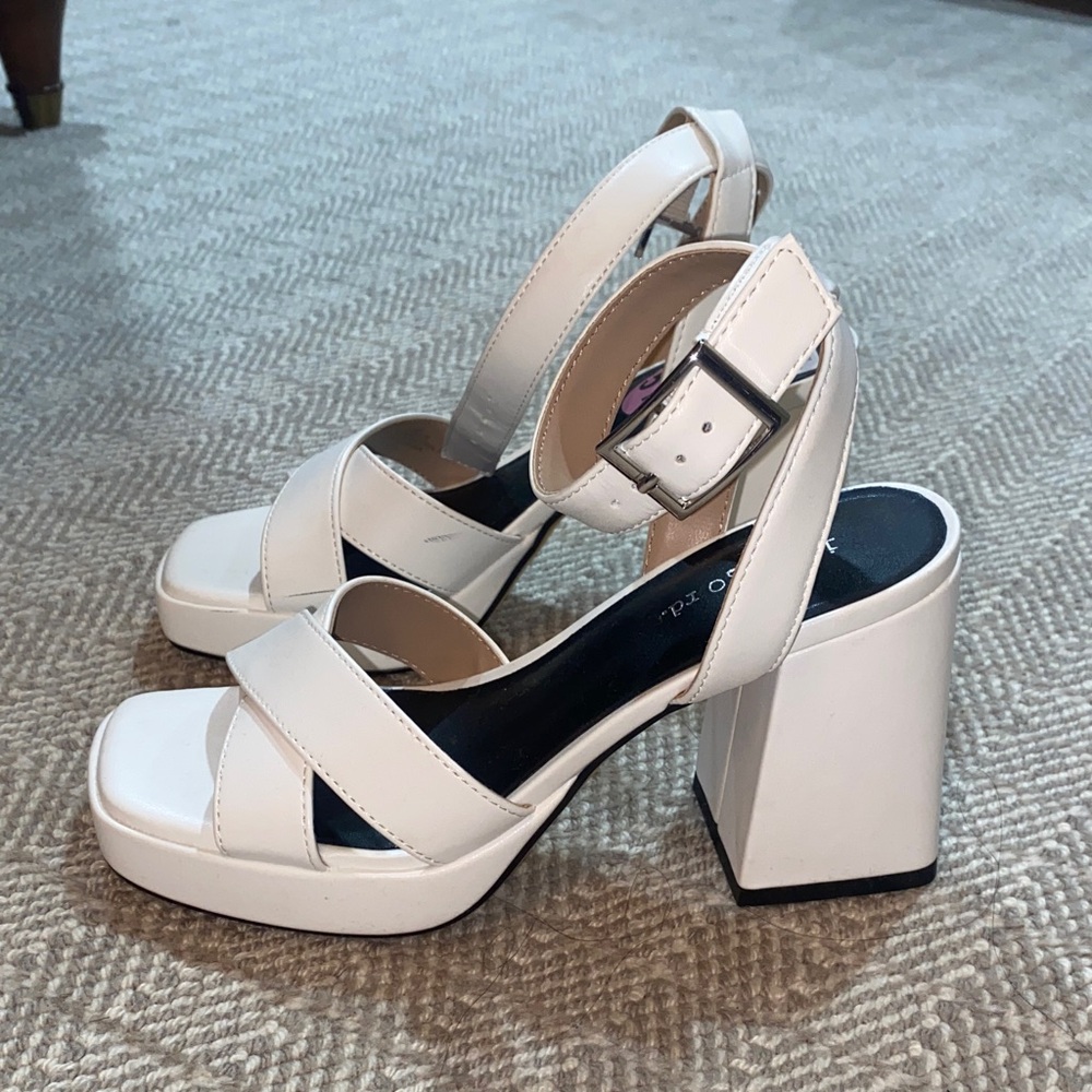 Indigo White Strappy Block Heels